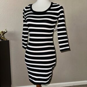 Charlotte Russe Monochrome Striped Long Sleeve Sweater Dress